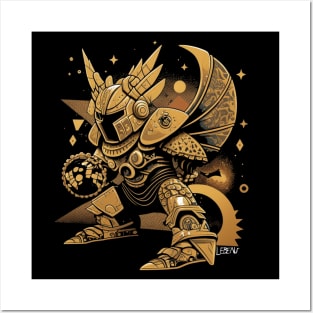 metal dragon knight ecopop in gold pattern suit Posters and Art